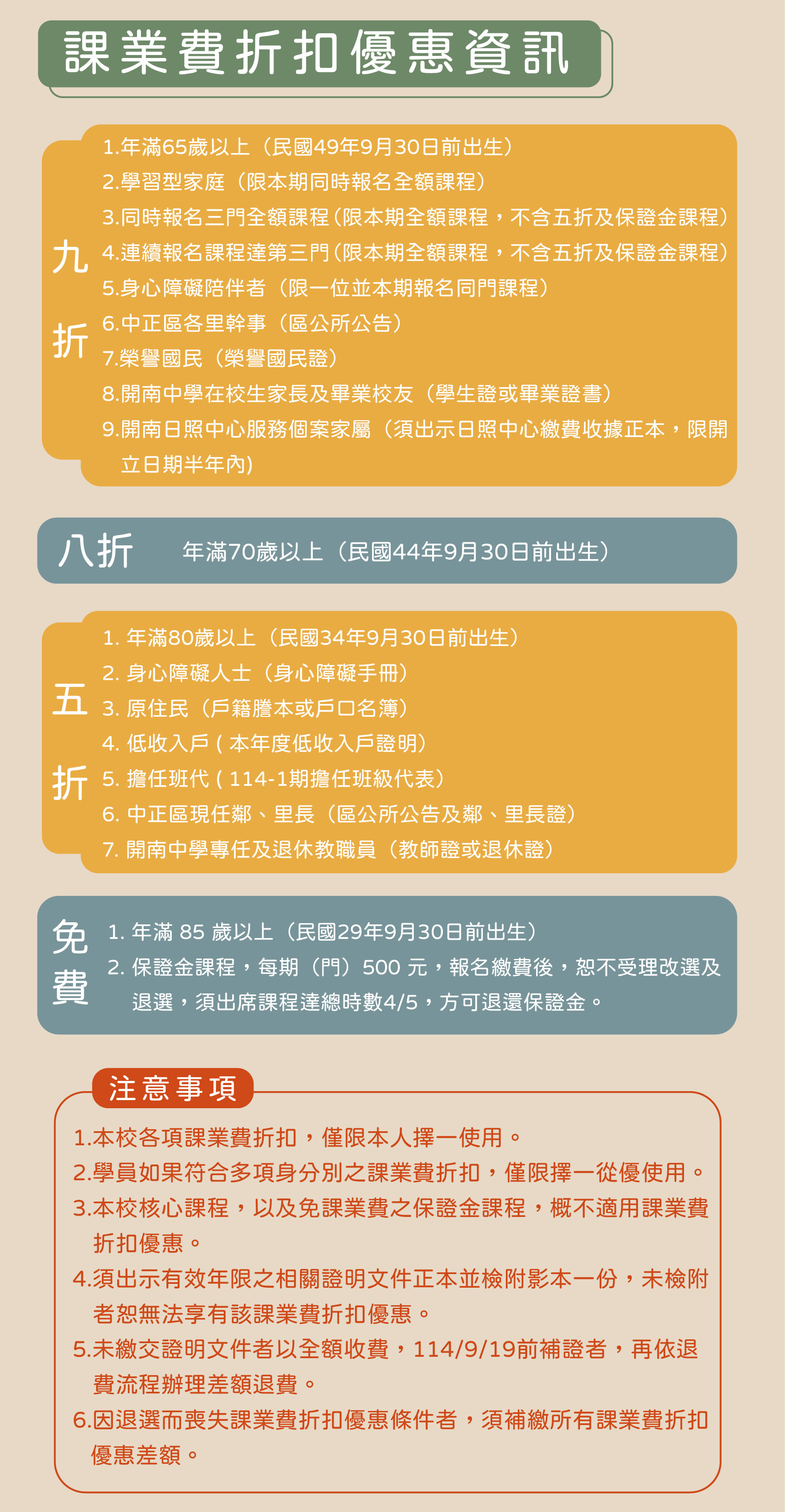 課業費折扣優惠資訊